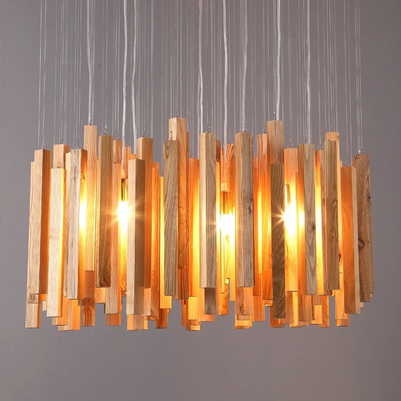 Скандинавские оригинальные деревянные дизайнерские художественные креативные личностные ресторанные люстры, Светильники для гостиной, простые подвесные лампы из твердой древесины