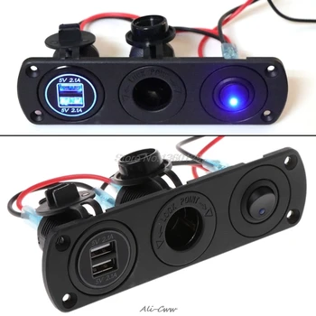 

Dual USB Charger 2.1A 12V Power Outlet+ON-OFF Switch Panel for Car Boat Marine AUG_21 Dropship