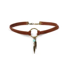 Kingdeng gargantilha colares boho moda feminina punk gótico retro jóias de couro dupla camada bohemia corrente folhas círculo