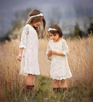 

New Bohemian White Flower Girl Dresses For Special Occasion Jewel Neck Knee Length Lovely Girls Pageant Gowns Custom Made