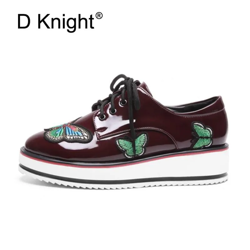 Plus Size 34-43 Women Oxford Brogue Shoes Patent Leather Wedge Heels Platform Shoes Woman Lace-up Oxford Shoes For Women Creeper (12)