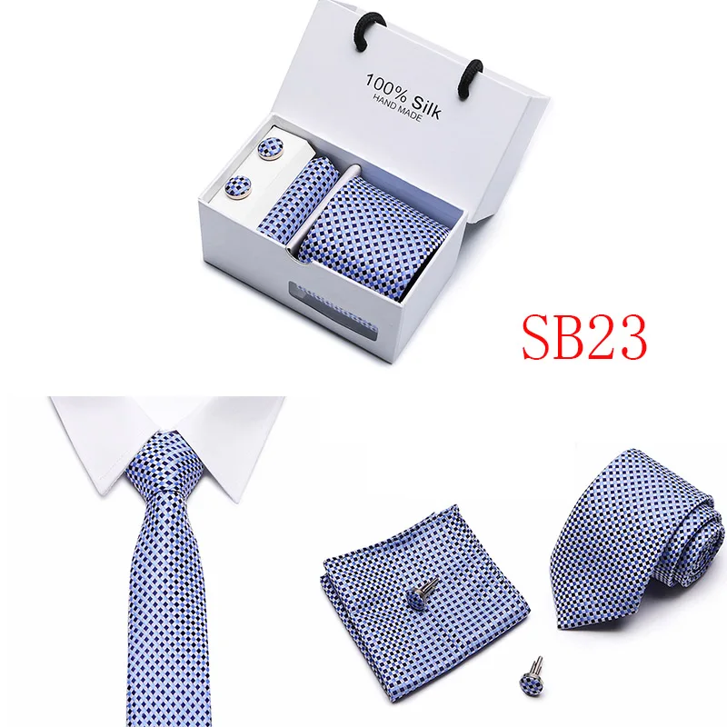 Дизайн набор галстуков с подарочной коробкой жаккардовый плетеный галстук шелковый галстук Hanky запонки наборы галстуков для свадебной вечеринки для мужчин