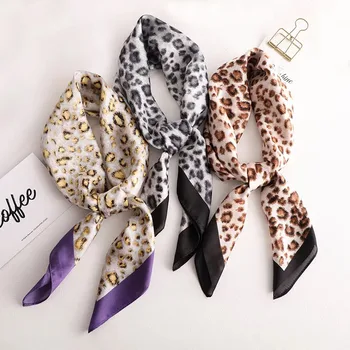 

2019 summer leopard print small square silk scarf ladies decorative Neckerchief fashion Elegant Hair Tie Band For Business Party