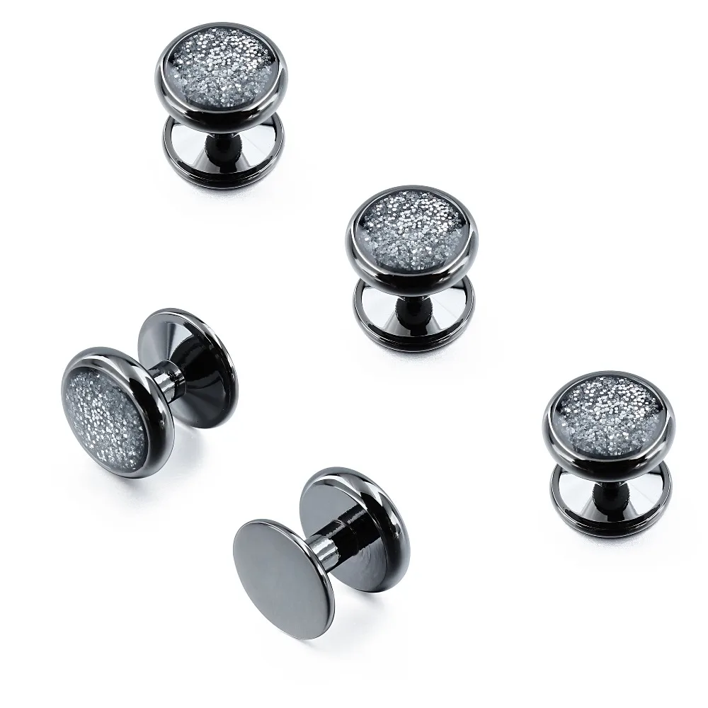 HAWSON 5pcs/Set Tuxedo Studs Gunmetal Plated Cufflinks Studs Crystal Dust Mens Button Stud spikes for clothes for Men's shirts
