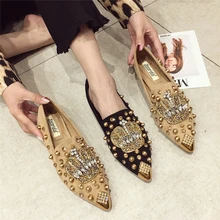 

SWYIVY Rhinestone Flats Shoes Woman Pointed Toe 2019 Spring Summer New Soft Female Fashion Casual Shoes Rivet Quality Falt