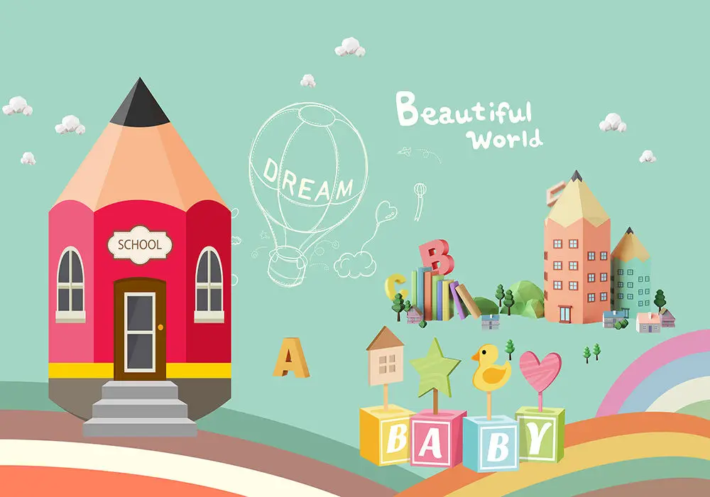 Custom wallpaper children's room cartoon pencil castle background wall painting - high-grade waterproof material Custom wallpaper children's room cartoon pencil castle background wall painting - high-grade waterproof material