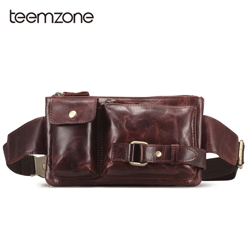 

teemzone Men Women Genuine Leather Waist Packs Fanny Pack Belt Bag Phone Bags Waist Pack Top Brand luxury Leather Pouch S3371
