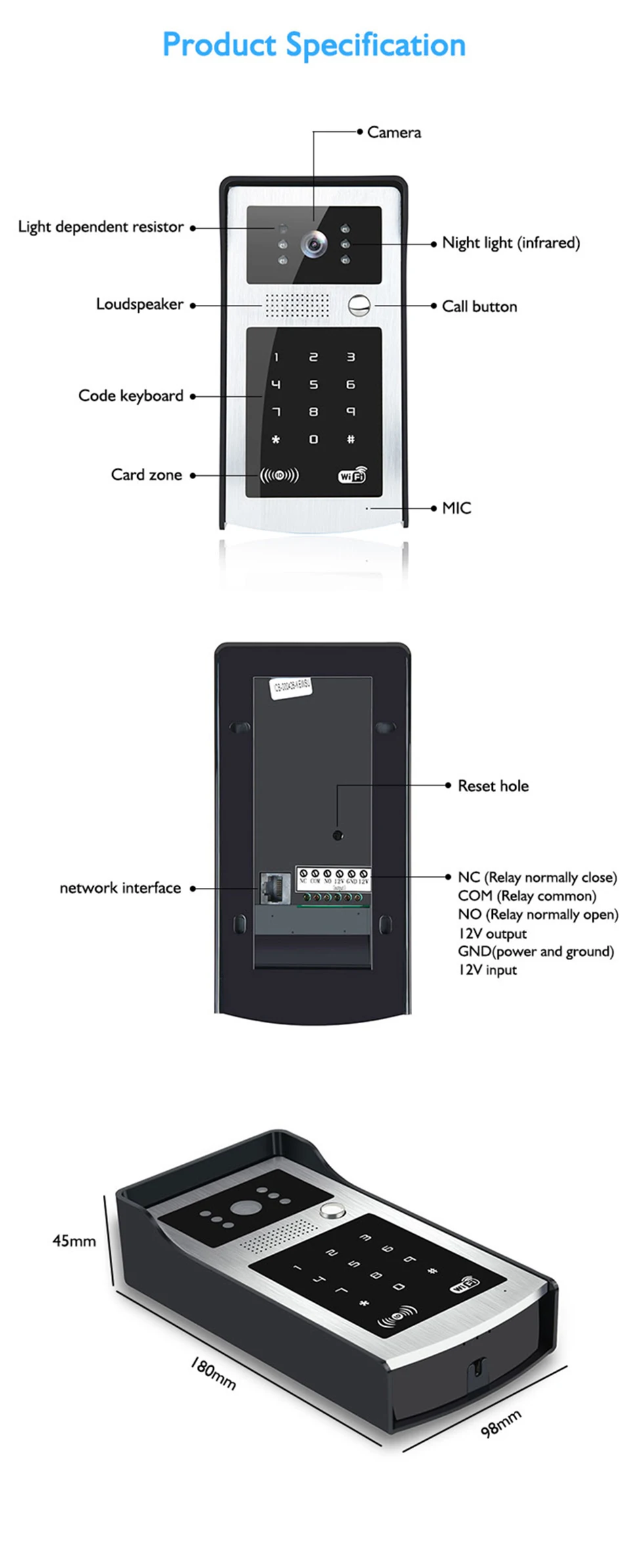 Новый WI-FI видео домофон открытый Мониторы Интерком rfid и код клавиатуры Дверные звонки Камера применяются к семей/полов/ виллы/квартиры