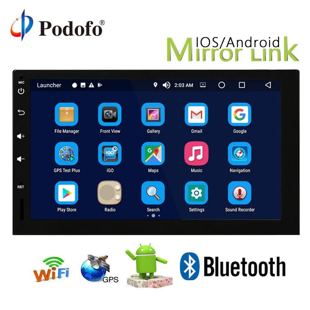 

Podofo 2 din Android 7" Universal Car Multimedia Player Autoradio GPS Navigation Stereo Audio Player WIFI OBDII RDS Car Radio