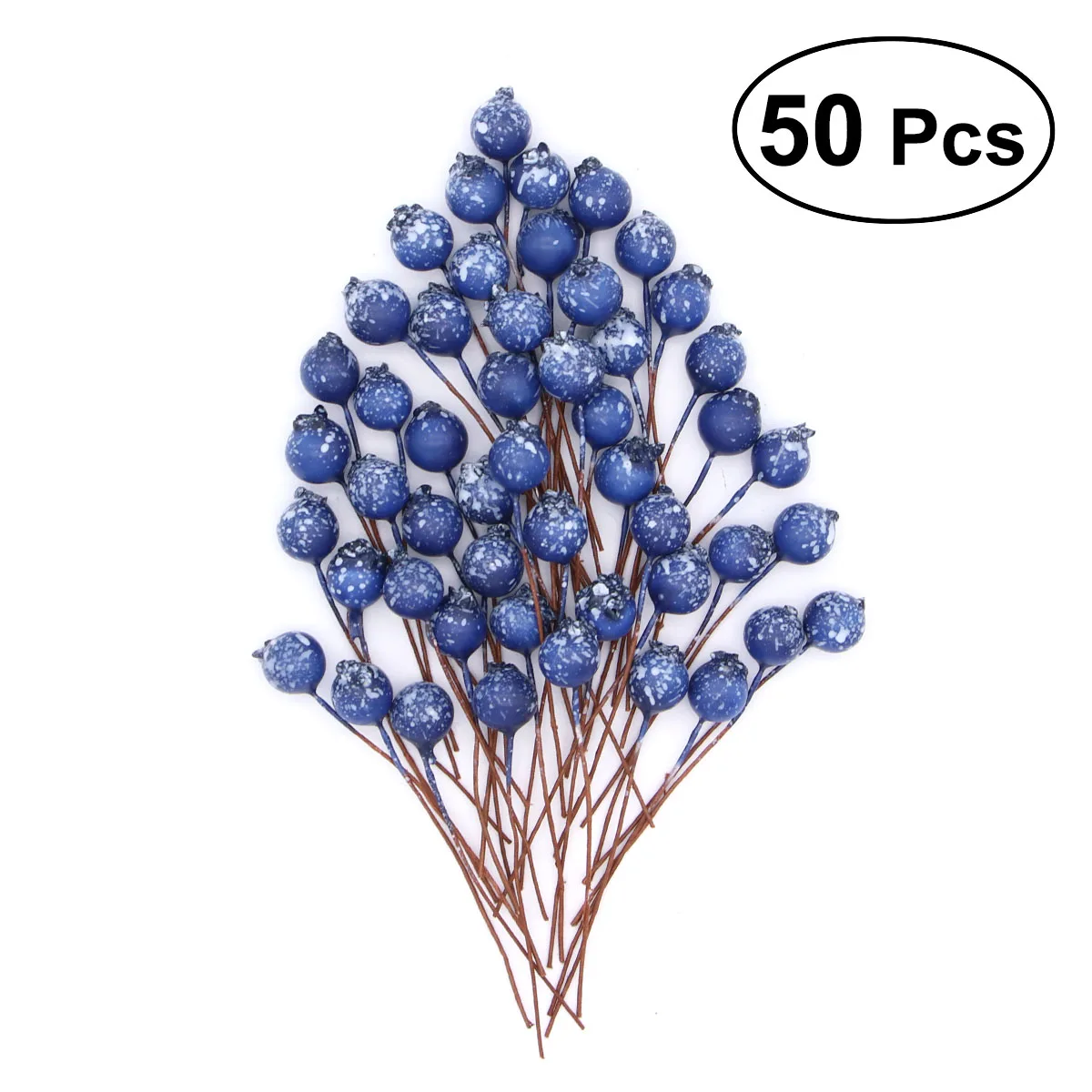 

50Pcs Small Artificial Fruit Berries with Stem Fake Flowers Cherry Stamens DIY Craft Accessory (Blue)