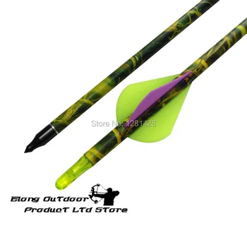 

12Pcs 30" Camo Pure Carbon Arrow Spine 340 ID6.2mm 2" Blaze Vane Insert 100grain Screw Field Point Archery Bow Free Shipping