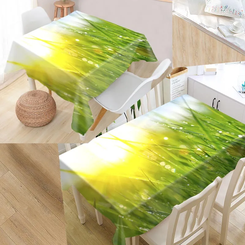 

High Quality Custom Green Grass Tablecloth Rectangular Waterproof Dustproof For Kitchen Home Decoration Table Cover