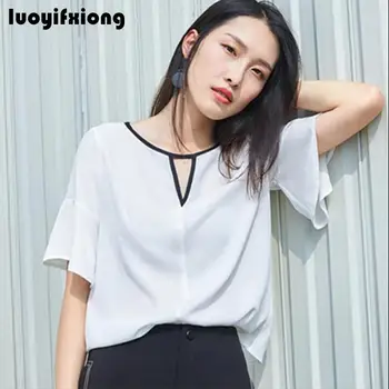

Short Sleeve Chiffon Blouse O-neck Women Tops and Blouses Office Shirt Lady White Blouse 2019 Summer Shirt Blusas Camisas Mujer