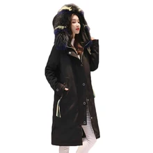 Женское пуховое пальто с большим меховым воротником зимние куртки женские длинные белые пуховики женское утепленное плотное пуховое пальто с капюшоном