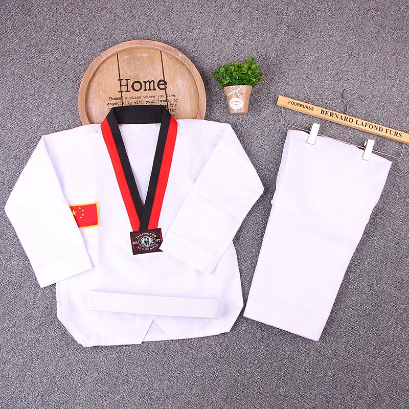 

White long Sleeve Uniform Adult Taekwondo Karate Dobok Exquisite Embroidery Tkd Clothing Kids Kungfu Martial Arts Suit Size180