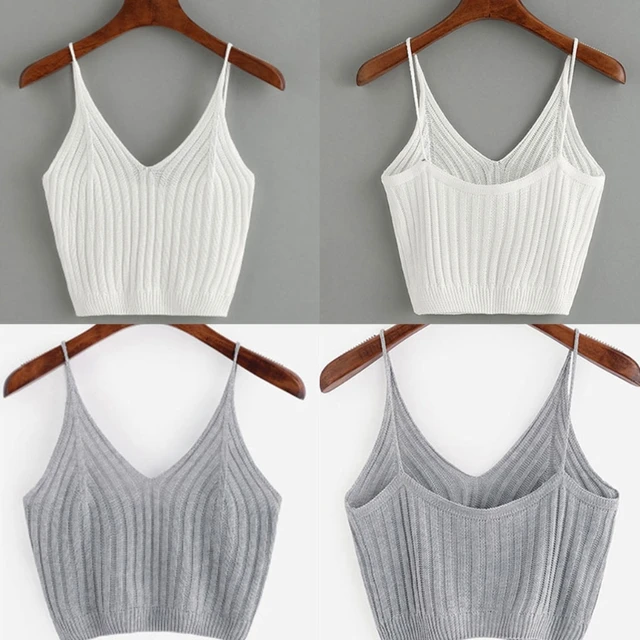 Fashion Women Summer Basic Tops Sexy Strappy Sleeveless Racerback Crop Top 2021 Female Casual Solid Color Ribbed Knit Short Vest 1
