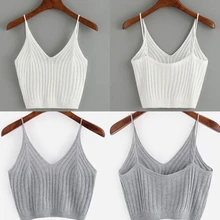 Tops básicos de moda para mujer, Top corto con tirantes sin mangas y espalda cruzada, Chaleco Corto informal de punto acanalado de Color sólido para mujer 2020
