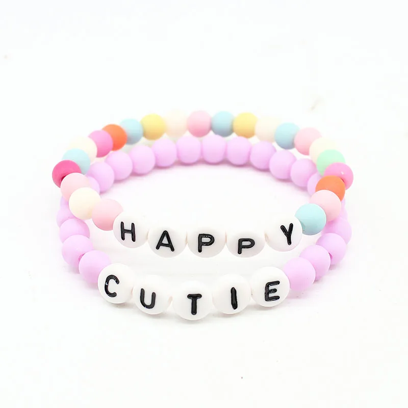 ISINYEE Fashion Resin Colorful Beads Letter Bracelets For Little Girs