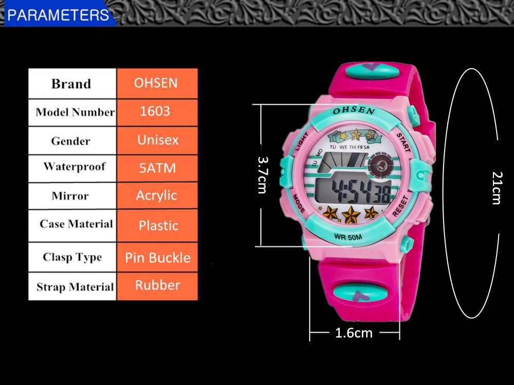 Montre Enfant Водонепроницаемый Спортивные Часы OHSEN модный бренд цифровые часы Будильник Секундомер Relogio Led наручные электронные Saat