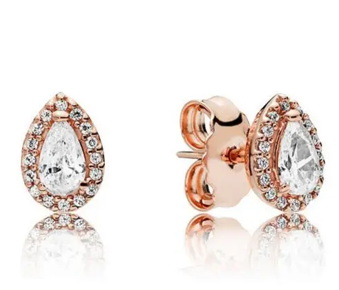 

Original 925 Sterling Silver Pan Earring Rose Radiant Teardrop Studs Earring With Crystal For Women Wedding Gift Jewelry