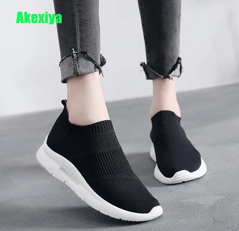 Akexiya Red&Black Woman Sneakers Socks Slip on Mesh Flats Platform Shoes For Women Trainers Fashion Sock Casaul Shoes Loafer