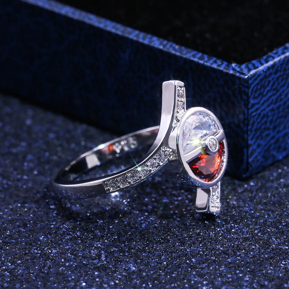 Модное кольцо красный, белый мяч с монстрами форма, посеребренные кольца для женщин креативный винтажный Модный подарок на свадьбу, помолвку