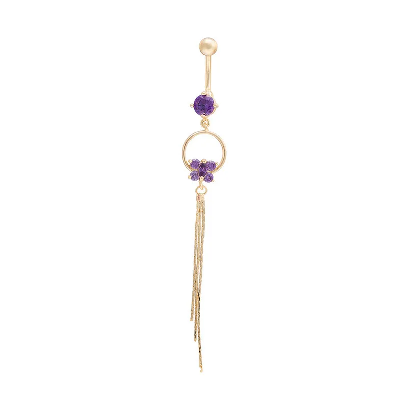 Милый Бант CZ Пирсинг ювелирные изделия женские сексуальные пупка кольцо длинные болтаются прозрачный пупок бар золотые висящие украшения для тела Пирсинг - Окраска металла: Purple