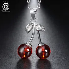 925 Sterling Silver Red Agate Cherry Pendant Necklaces for Women Genuine Silver Jewelry Gift SN03
