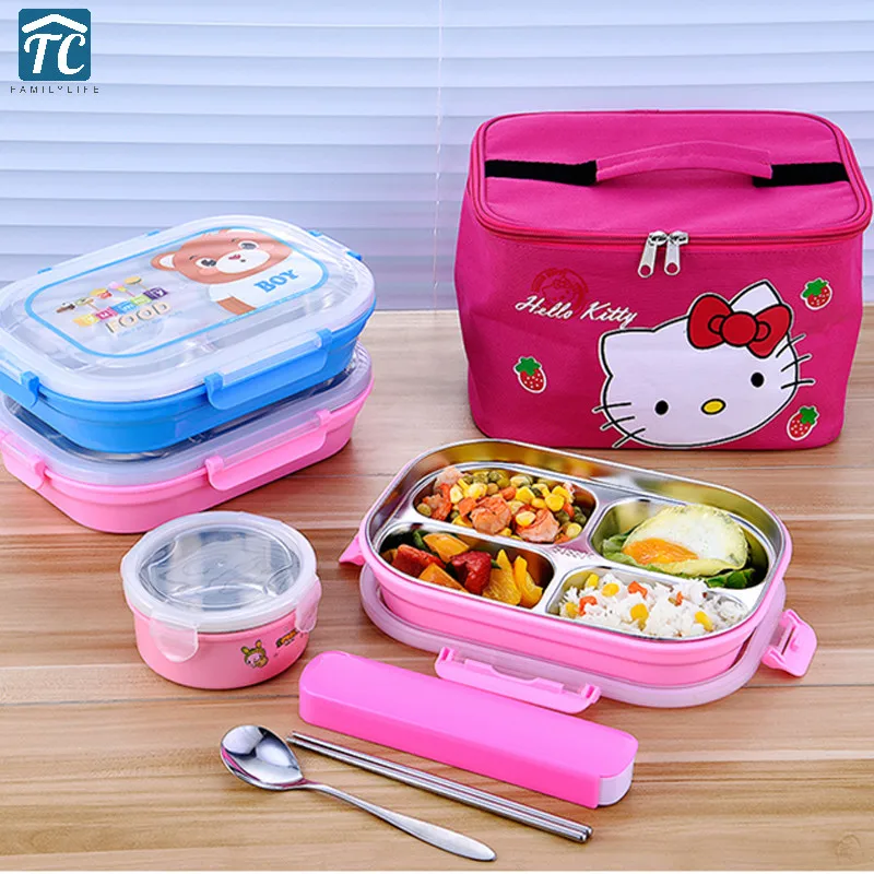 304 Stainless Steel Lunch Box Insulated Children Divided Plate School Anti scald Cartoon Cute