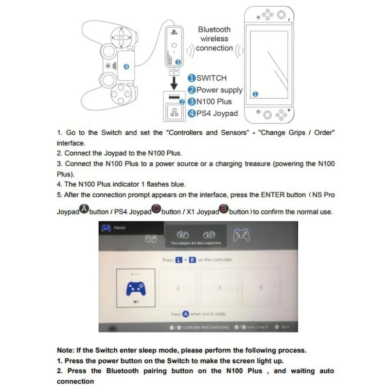 Bluetooth N100 PLUS Sem Fio Adaptador Sem Fio Lidar Com Interruptor Conversor Adaptador Para PS4 Para For Nintendo Xbox one