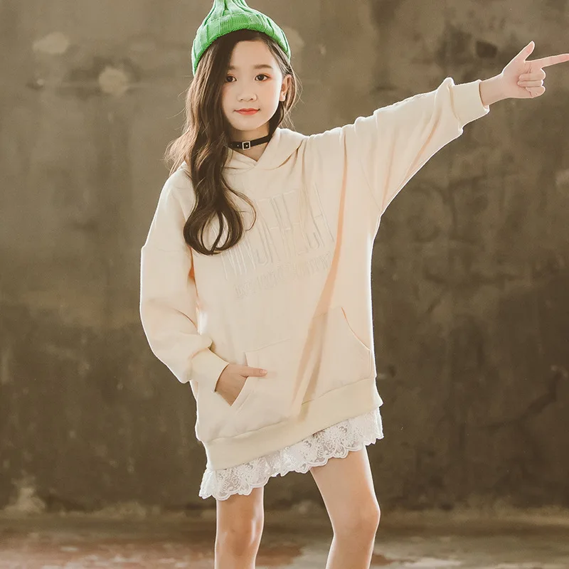 Детское платье-свитер для подростков детские платья, одежда для девочек зимняя одежда из плотного флиса с капюшоном и принтом, хлопковая одежда для детей 8, 10, 12 лет