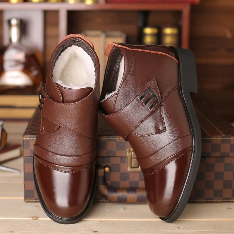 

Big Size38-46 Men's Casual Shoes Men Winter Cotton Leather Shoes Warm Plus Velvet Men Business Shoes High-top Anti-slip 2018 New