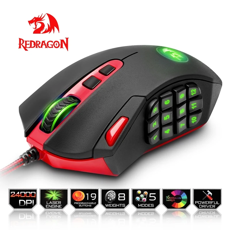 Redragon USB Gaming Mouse 24000 DPI 19 buttons ergonomic design for desktop computer accessories programmable Mice gamer lol PC Redragon USB Gaming Mouse 24000 DPI 19 buttons ergonomic design for desktop computer accessories programmable Mice gamer lol PC