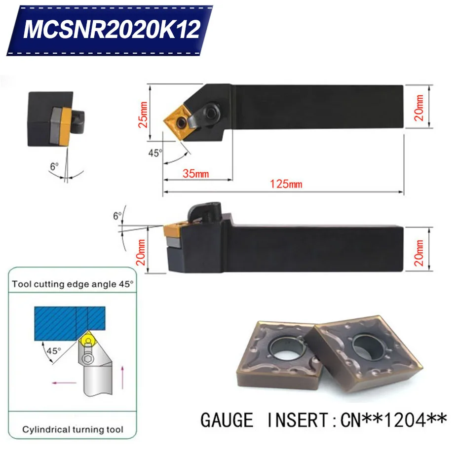 

MCSNR2020K12 45 Degree External Turning Lathe Bar Tool Holder For CNMG120408 CNMG120404 Used on CNC Lathe Machine