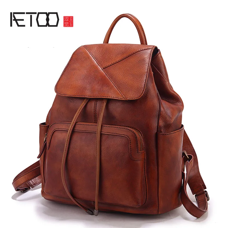 

AETOO Handmade retro female bag large capacity first layer cowhide shoulder bag leather ladies shoulder bag male travel bag