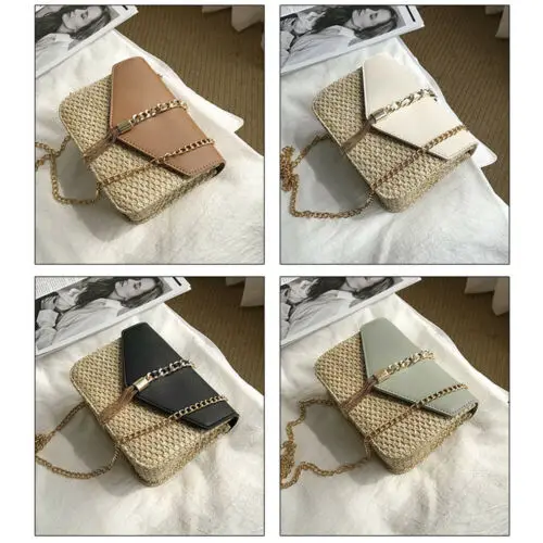 Women Bohemia Straw Bag Woven Rattan Handbag Crossbody Summer Beach Chain Bag Summer Bags For Women 2019 Beach Bags Handbags