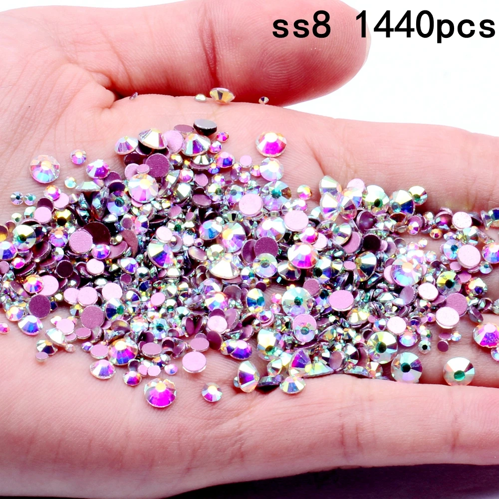 AB ss8 1440pcs Кристалл AB, много размеров, без горячей фиксации, с красным дном, кристаллы, стразы, стекло, клей для свадебных платьев, сделай сам, дизайн ногтей, украшения - Цвет: AB ss8 1440pcs