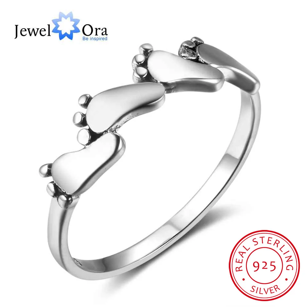 

Women Solid 925 Sterling Silver Four Feet Ring Silver Baby Feet Rings Jewelry Vintage Style Gift for Girls (JewelOra RI102751)