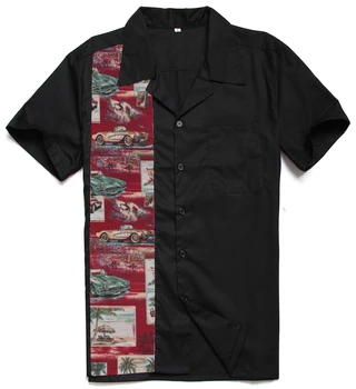 

2019 New Arrived Fashion Designs Men Novelty Car Hawaii Printing Cotton 50s 60s Rockabilly Vintage Casual Rocknroll Shirt