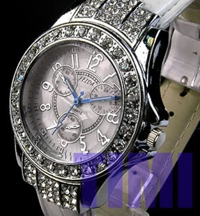 Модные часы, украшенные Chrono Crystal кожа наручные часы Валентина Для женщин часы