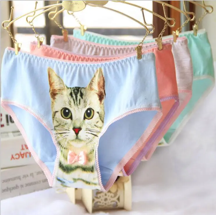 Free Shipping 2019 new cat 3D pattern triangulation small ladies underwear full cotton feline Size M L #7340 | Женская одежда