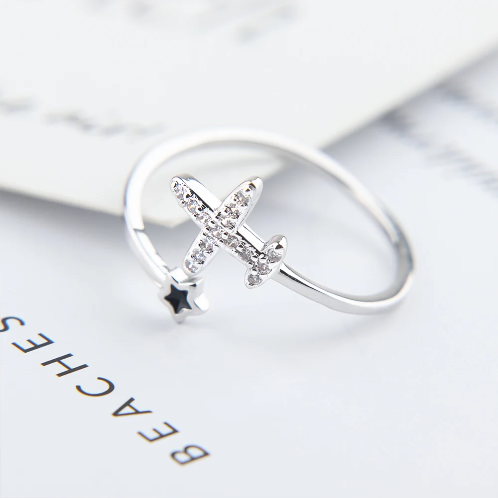 

1Pc Charm Adjustable Open Ring Plane Star Crystal Ring Women Girl Finger Boho Jewelry Wedding Engagement Minimalist Gift