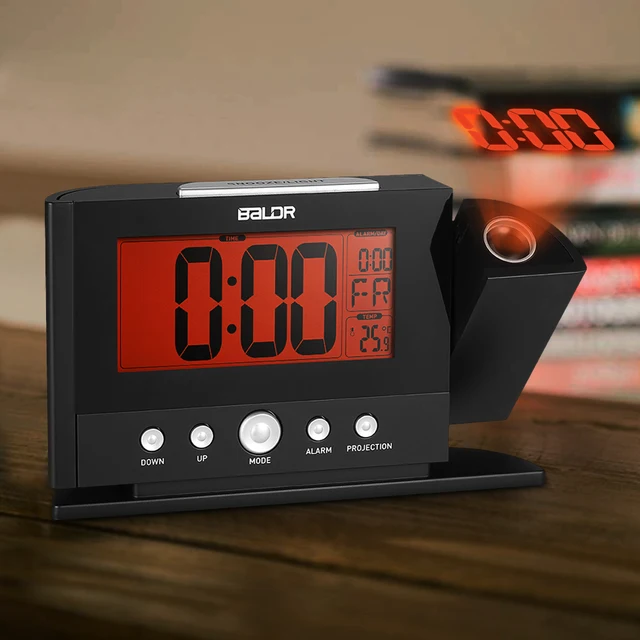 projection alarm clock wall ceiling display weekday temperature