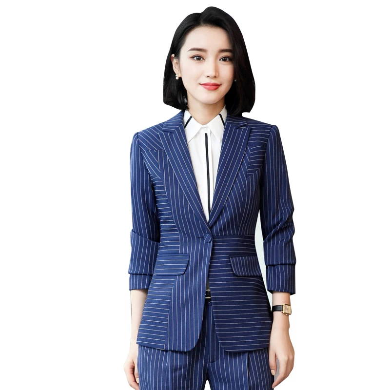 

2019 Autumn Winter Women Striped Blazer Jacket Formal Elegant Coat Office Lady Business Work Outwear Uniforms Large Size XXXL XL