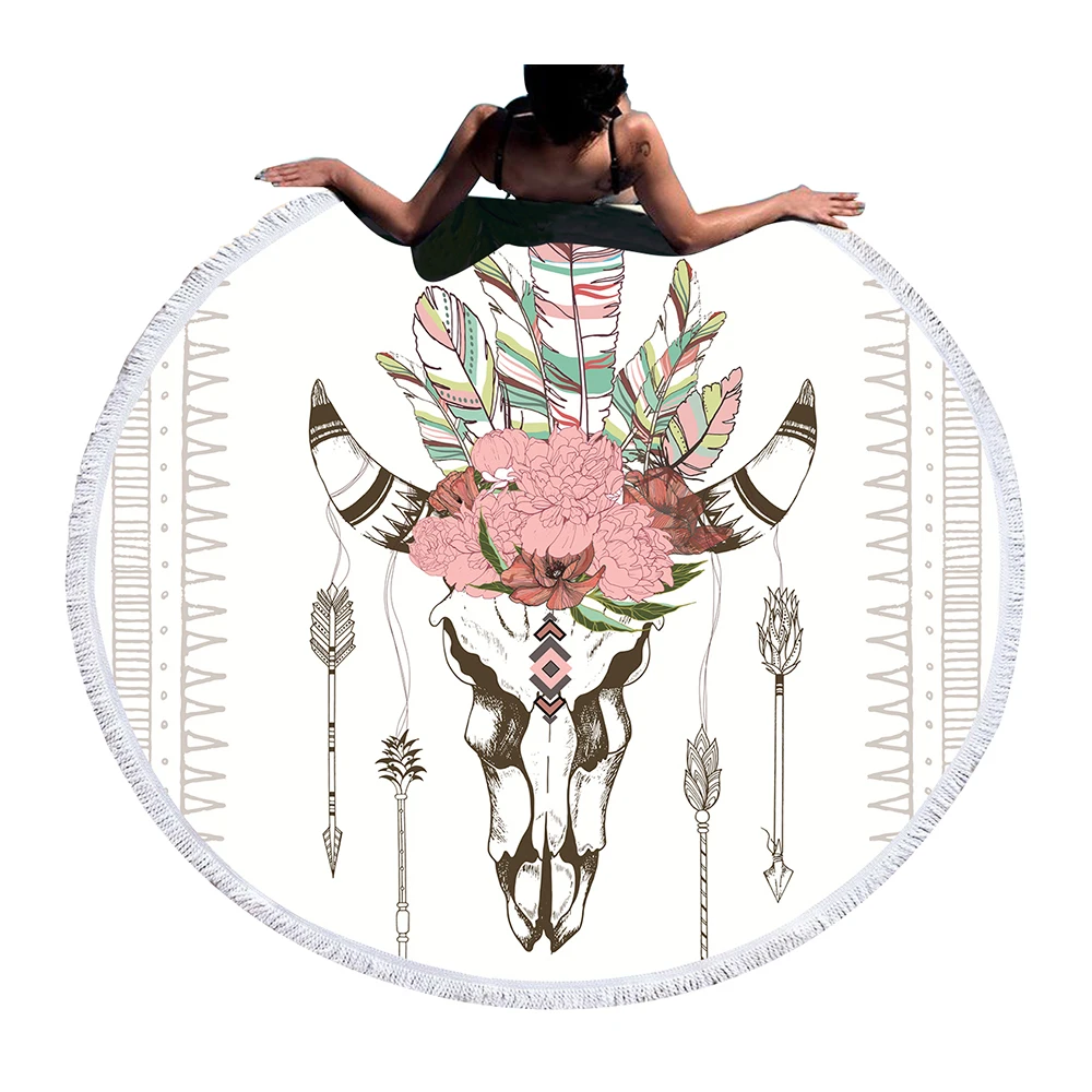 

Bone Cow Tropical Round Beach Towel For Adults Microfiber Towels Large Microfibre Serviette de plage Tapestry Mat Picnic Mat