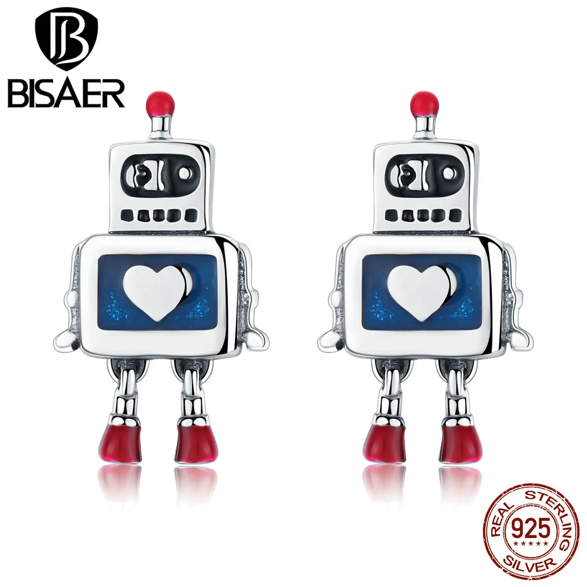 BISAER хит продаж серьги гвоздики из стерлингового серебра 925 пробы с роботом
