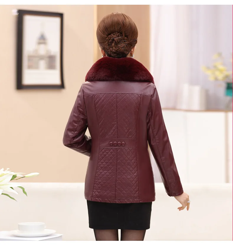 Middle Aged Women Winter Leather Jacket Short Padded Coat Artificial Fur Collar Jackets For Old Women Winter Coat 2018 New CH741 (7)