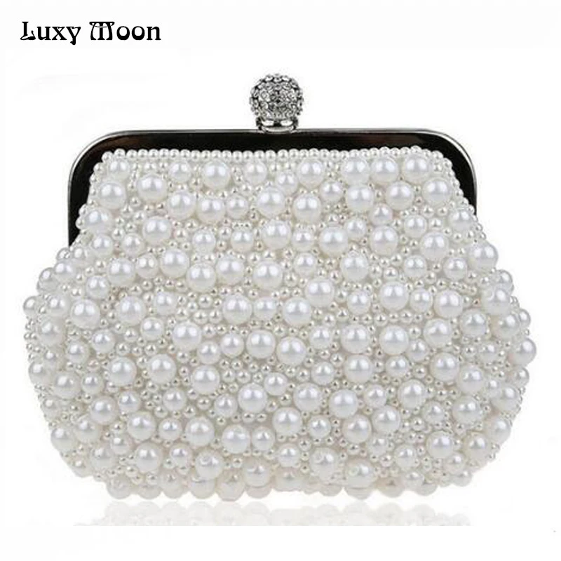 

Pearls Clutch Bag White Evening Bags Wedding Bride Purse Chains Women Handbag Beaded Party Purse Dress Day Clutch