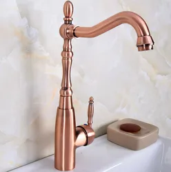 Antique Red Copper Brass Single Handle One Hole Bathroom Kitchen Basin Sink Faucet Mixer Tap Swivel Spout Deck Mounted mnf633