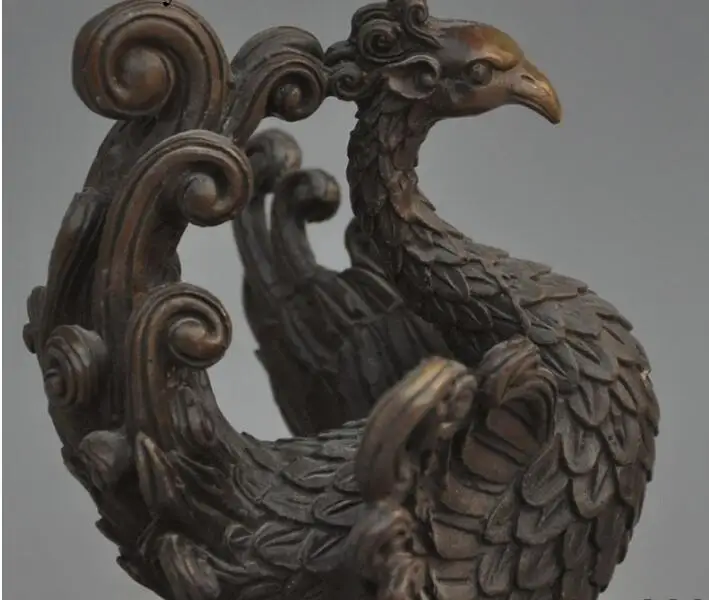 

S0804 7" chinese fengshui bronze animal Evil god beast Phoenix bird Suzaku statue